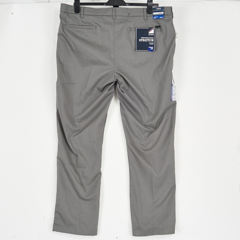 IZOD Performance Stretch Pants Mens 42x32 Grey Straight Smoked Pearl - Picture 4 of 15